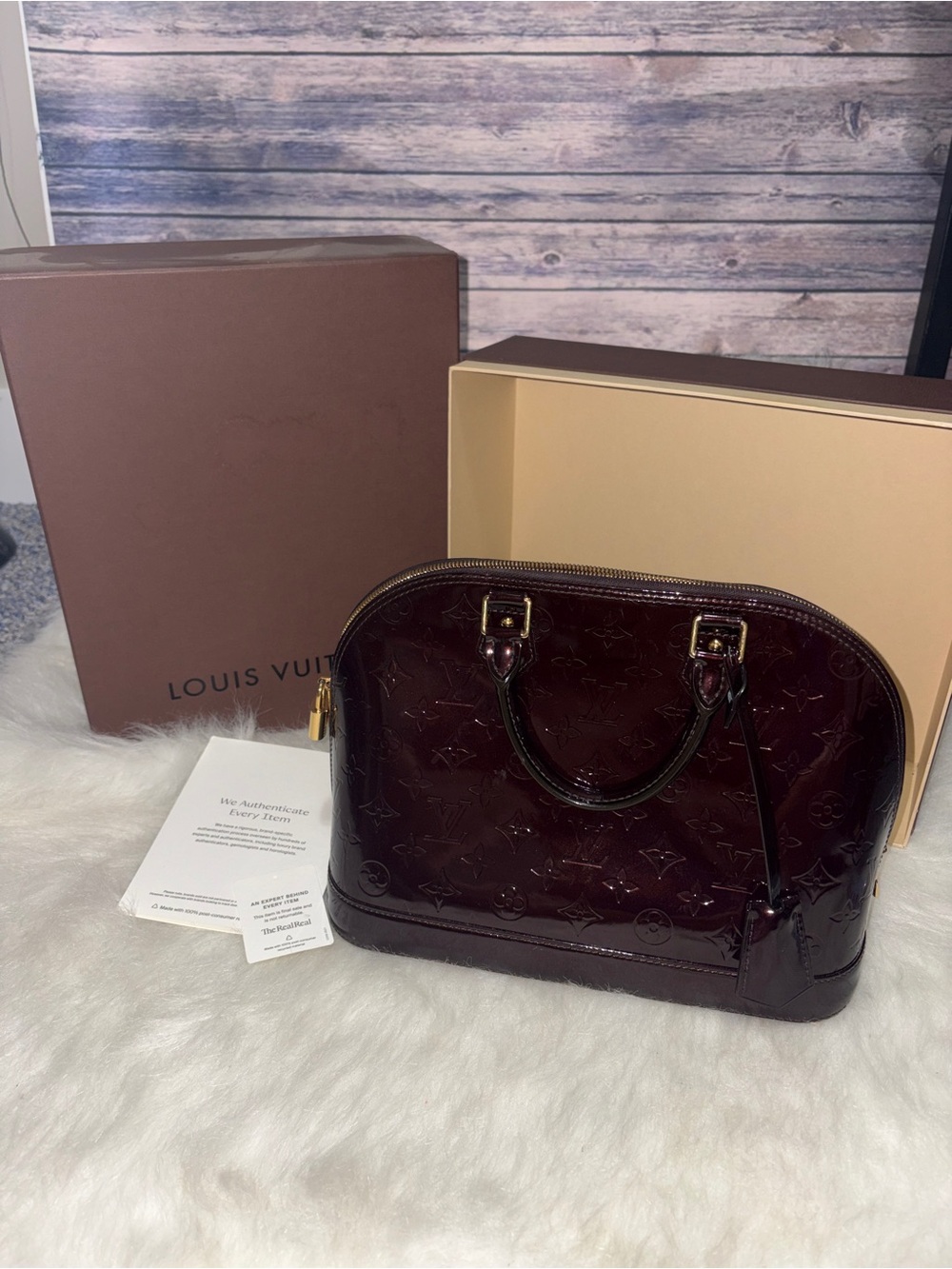 Louis Vuitton Vernis Alma BB Satchel in Deep Wine